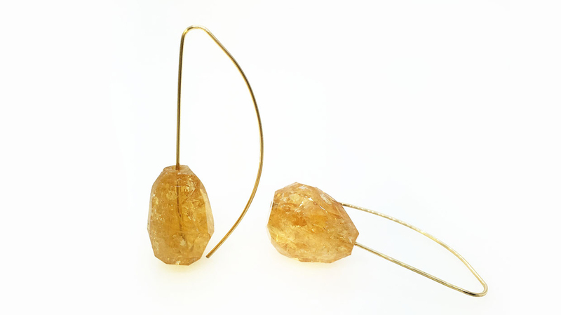 <a href="https://www.claudiaendler.com/" target="_blank"> Claudia Endler</a> citrine drop earrings with gold plated wire ($145)
