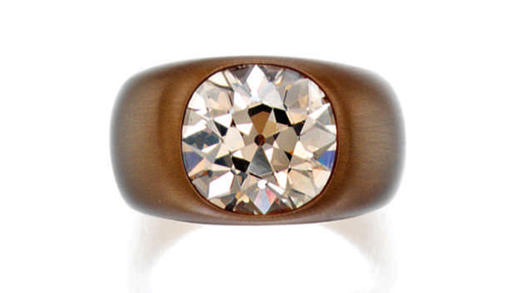 This bronze and colored diamond ring was among the top lots, selling for $176,400. This bronze and colored diamond ring was among the top lots, selling for $176,400.