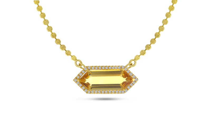 <a href="https://brevani.com/" target="_blank"> Brevani</a> citrine hexagon-shape pendant with diamonds set in 14-karat yellow gold ($1,320)