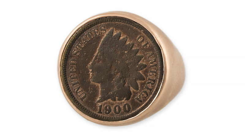 <a href="https://jacquieaiche.com/products/mens-antique-coin-signet-ring" target="_blank">Jacquie Aiche </a>14-karat rose gold antique coin signet ring ($3,250)