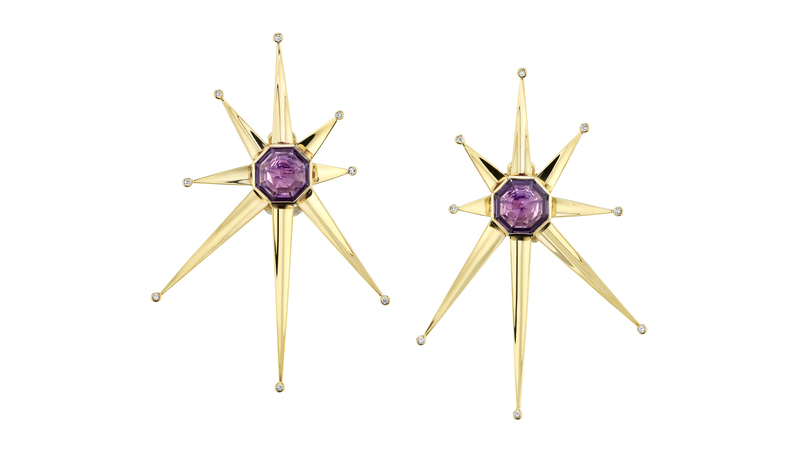 <a href="https://www.vramjewelry.com/" target="_blank">Vram Jewelry</a> one-of-a-kind “Supernova Clip Earrings” with amethyst and diamonds in 18-karat gold (price upon request)