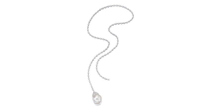 Assael adjustable lariat necklace measuring 24 inches with diamonds and South Sea cultured pearl set in platinum ($48,000)