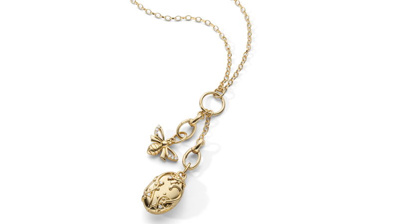 The collection also includes design-your-own charm necklaces and bracelets in gold and silver. The gold version pictured here is $5,930. “We want people to start collecting these pieces,” Kosann said.