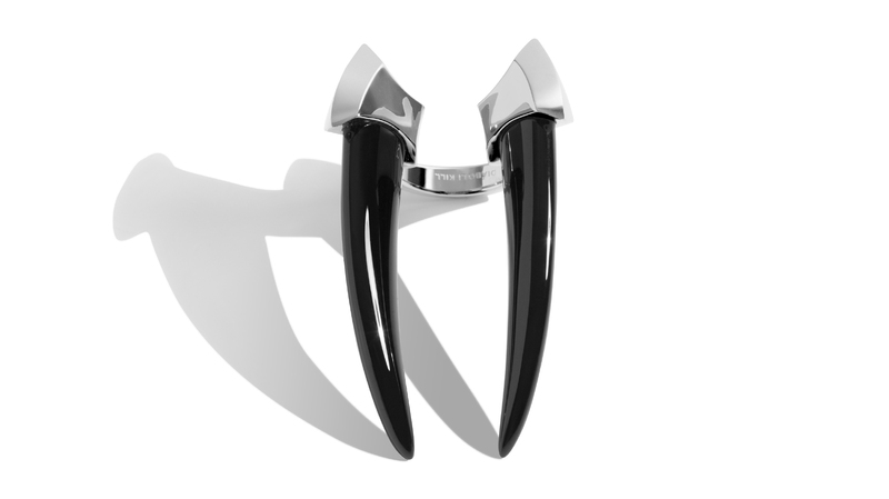 Marei sterling silver “Damian” black onyx horn talisman ring
