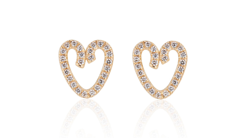 Lorraine West 14-karat yellow gold “Open Heart Stud Earrings” with round brilliant diamonds
