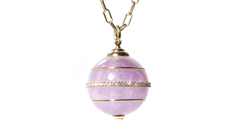 <a href="https://www.campbellandcharlotte.com/collections/found/products/found-sphere-pendant-amethyst" target="_blank">Campbell + Charlotte</a> amethyst “Found Sphere” pendant with diamonds in 14-karat yellow gold ($7,290)