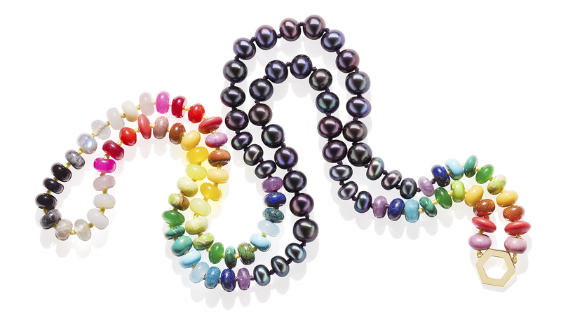 <a href="https://www.harwellgodfrey.com/jewelry/32-tahitian-pearl-and-rainbow-bead-foundation-necklace" target="_blank">Harwell Godfrey</a> Tahitian pearl and rainbow bead “Foundation” necklace ($2,500)