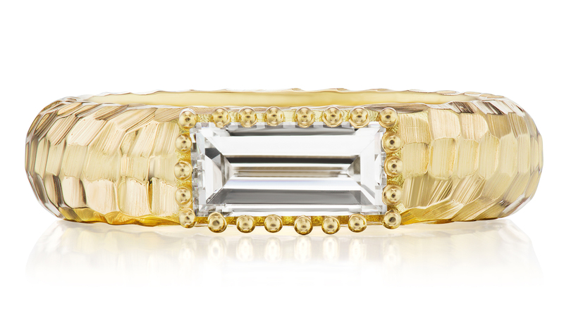 Hammered Gypsy Band in 18-karat Fairmined yellow gold with baguette-cut 1.03-carat diamond ($10,580)