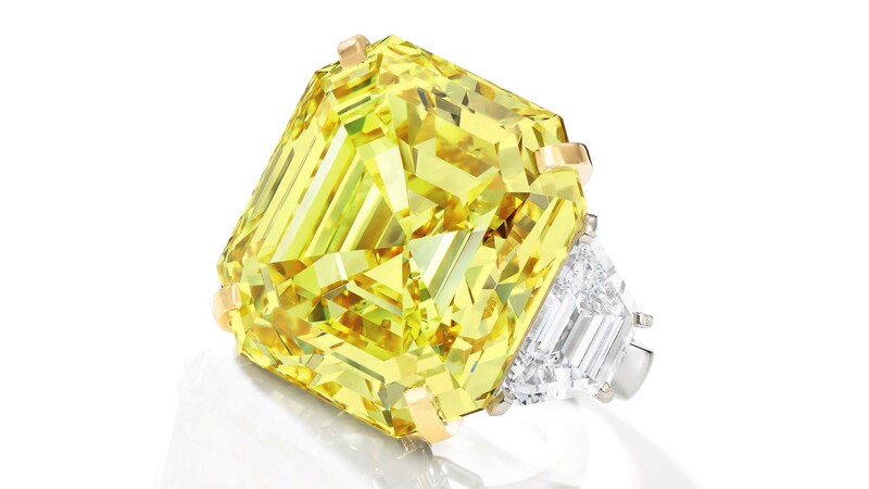 Cartier ring centered on a 43.35-carat emerald-cut fancy vivid yellow diamond ($2.39 million-$3.1 million)