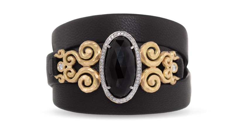 <a href="https://pamelafroman.com/" target="_blank"> Pamela Froman Fine Jewelry</a> 18-karat yellow and white gold leather wrap bracelet with black spinel and diamonds ($8,950)