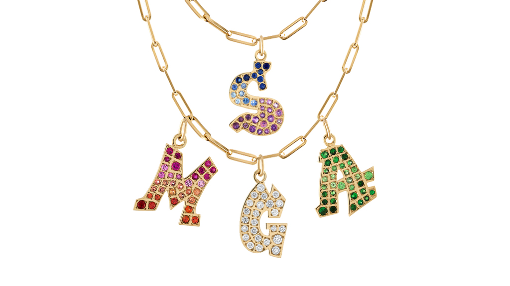 A set of Graffito initial pendants ($1,700 for colored gemstones, $2,100 for diamonds)