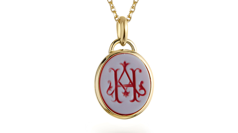 <a href="https://rebussignetrings.com/oval-pendant" target="_blank"> Rebus</a> engraved 18-karat white gold oval pendant ($1,264)