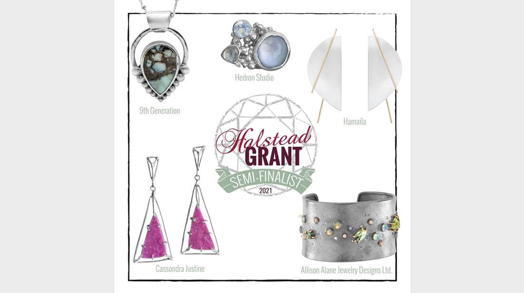 Designs from 2021 semi-finalists (clockwise from top left) 9th Generation; Hedron Studio, Hamaila, Allison Alane Jewelry Designs Ltd., and Cassondra Justine Designs from 2021 semi-finalists (clockwise from top left) 9th Generation; Hedron Studio, Hamaila, Allison Alane Jewelry Designs Ltd., and Cassondra Justine