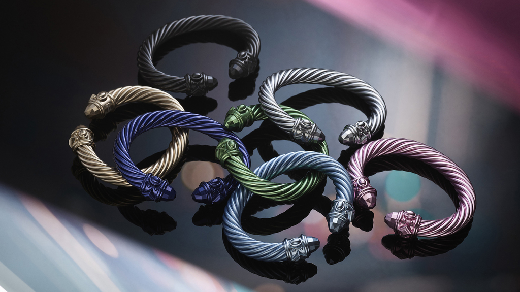 David Yurman achieves brilliant color via anodized aluminum in these new Renaissance Cable limited-edition versions. David Yurman achieves brilliant color via anodized aluminum in these new Renaissance Cable limited-edition versions.