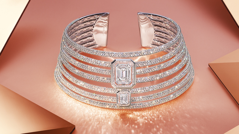 Among the rows of diamonds, emerald cut stones are the focal point.  (Image courtesy of Stephen Lewis)