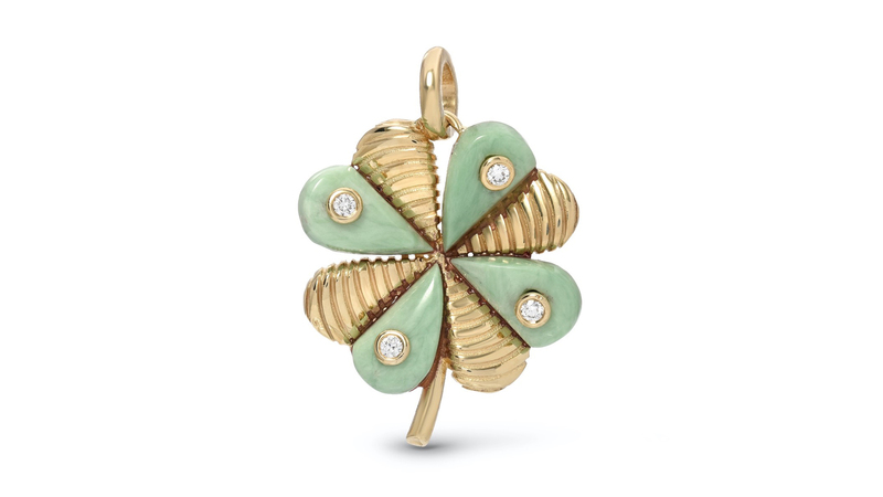 Retrouvaí Talisman Clover Charm in 14-karat yellow gold with green turquoise and diamonds ($1,825)