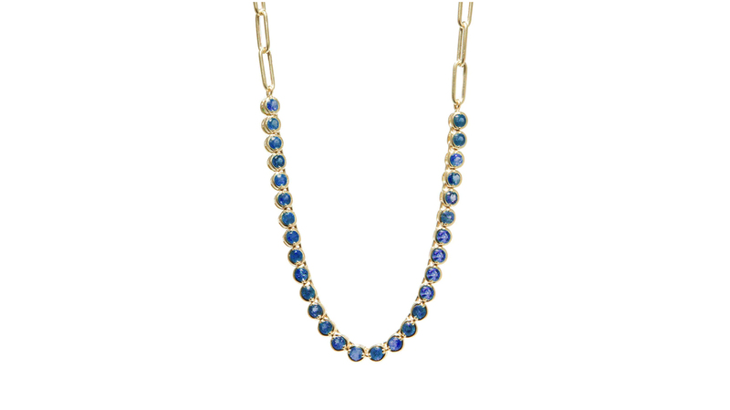 <a href="https://ashleyzhangjewelry.com/products/long-link-gemstone-tennis-necklace" target="_blank">Ashley Zhang</a>“Long Link Tennis Necklace” in 14-karat gold with sapphire ($2,800)