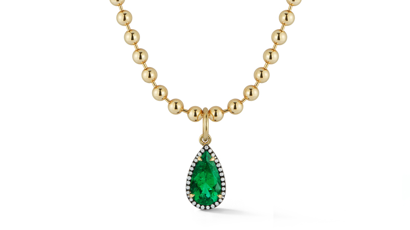 “Connexion Necklace” featuring 3.27-carat Muzo emerald in 18-karat yellow gold with white diamonds and rhodium