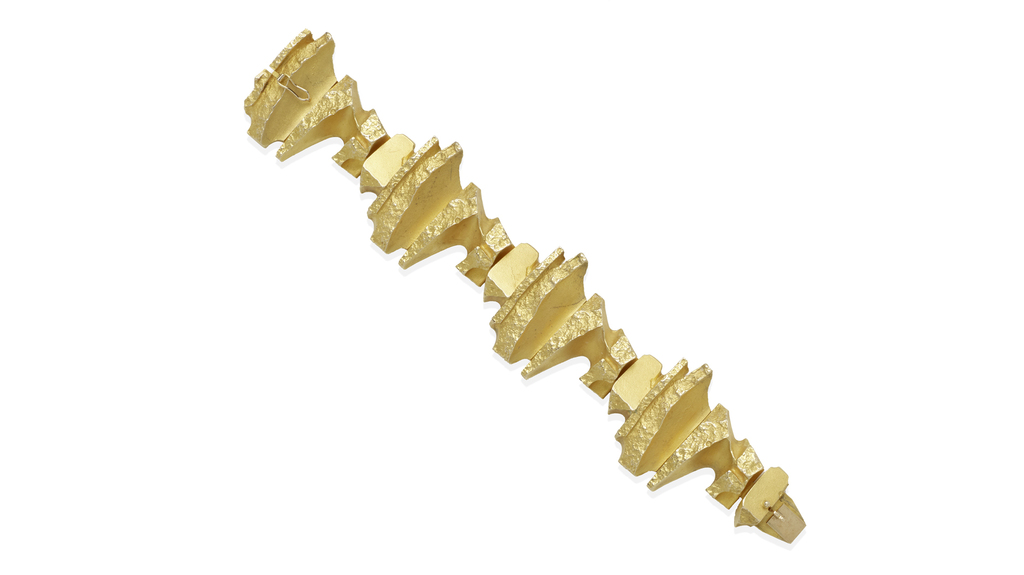 20211004_BonhamsLA-4: A gold bracelet, Björn Weckström for Lapponia, Finland, 1973 ($4,000 - $6,000) 20211004_BonhamsLA-4: A gold bracelet, Björn Weckström for Lapponia, Finland, 1973 ($4,000 - $6,000)