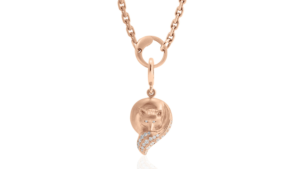 The fox pendant in 18-karat rose gold and diamonds from the new “Fable” collection is a personal favorite of the designer. The small size sells for $2,995 and the large for $3,995 (chain sold separately).