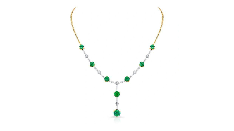 <a href="https://aggems.com/" target="_blank"> AG Gems</a> platinum and 18-karat yellow gold necklace with Zambian emeralds and diamonds ($30,000)