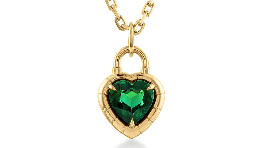 A “Padlock” pendant from the “Oath” collection in 18-karat yellow gold with a heart-shaped tourmaline weighing 3.59 carats ($6,500)