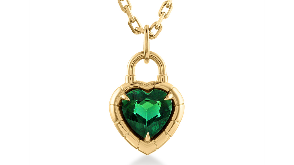 A “Padlock” pendant from the “Oath” collection in 18-karat yellow gold with a heart-shaped tourmaline weighing 3.59 carats ($6,500) A “Padlock” pendant from the “Oath” collection in 18-karat yellow gold with a heart-shaped tourmaline weighing 3.59 carats ($6,500)