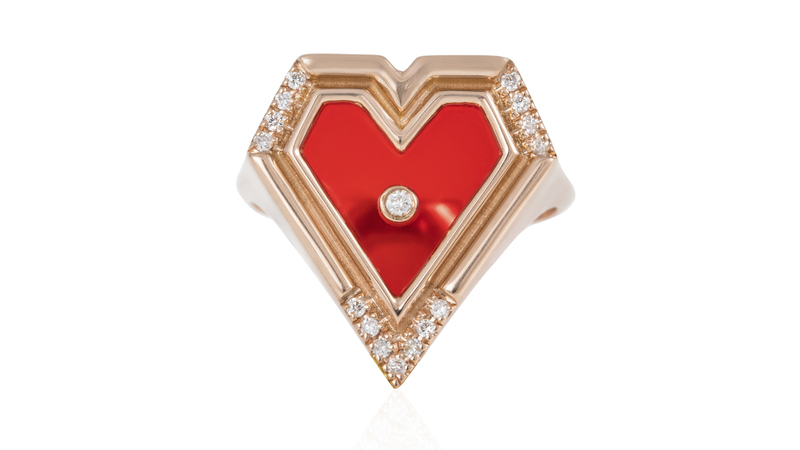 <a href="https://www.lateliernawbar.com/" target="_blank"> L’Atelier Nawbar</a> 18-karat rose gold, agate, and diamond ring ($1,800)