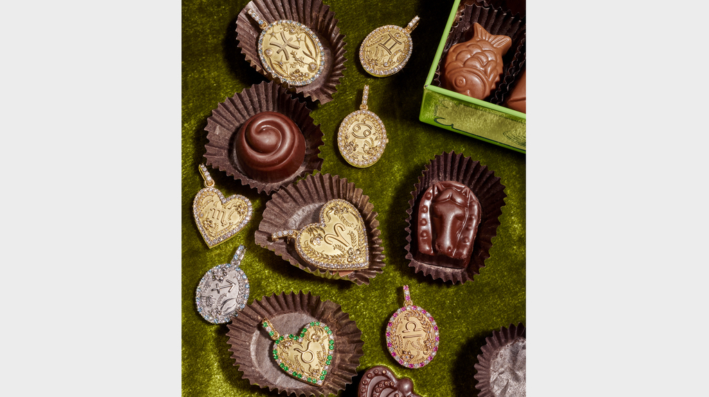 Sweet tooths, be warned. Will Kahn styled the Memoir Lockets campaign, incorporating chocolates and even New York’s signature black-and-white cookies. Sweet tooths, be warned. Will Kahn styled the Memoir Lockets campaign, incorporating chocolates and even New York’s signature black-and-white cookies.