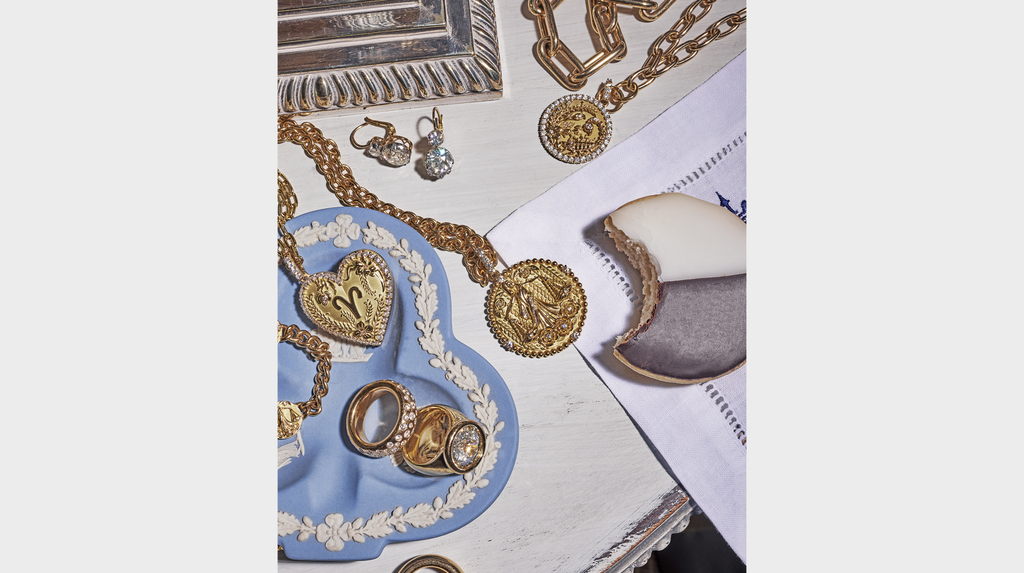 An Aries Memoir Locket is featured alongside other jewels from the Briony Raymond collection, including a medallion from the brand’s earlier Zodiac collection, launched in 2019. An Aries Memoir Locket is featured alongside other jewels from the Briony Raymond collection, including a medallion from the brand’s earlier Zodiac collection, launched in 2019.