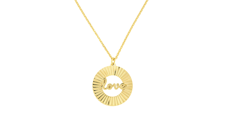 <a href="https://www.midaschain.com/" target="_blank"> Midas Chain</a> fluted “Love” medallion necklace in 14-karat gold ($530)