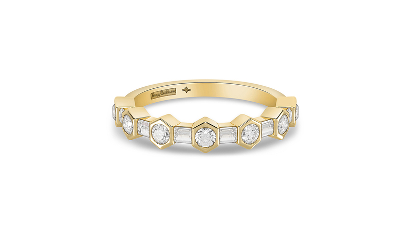 The collection also features two wedding bands, like this “Melody” lab-grown diamond wedding band in 18-karat yellow gold ($899).