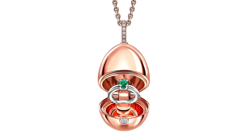Fabergé “Essence” 18-karat rose gold and emerald surprise locket and ring featuring Gemfields Zambian emerald ($5,800)