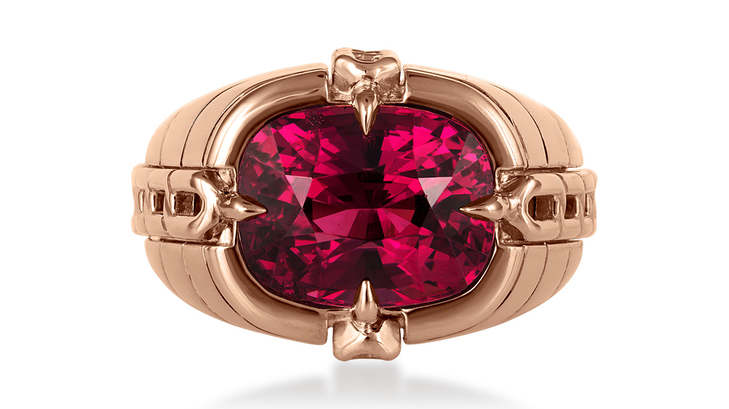 A 3.15-carat rubellite tourmaline ring in 18-karat rose gold ($12,500)