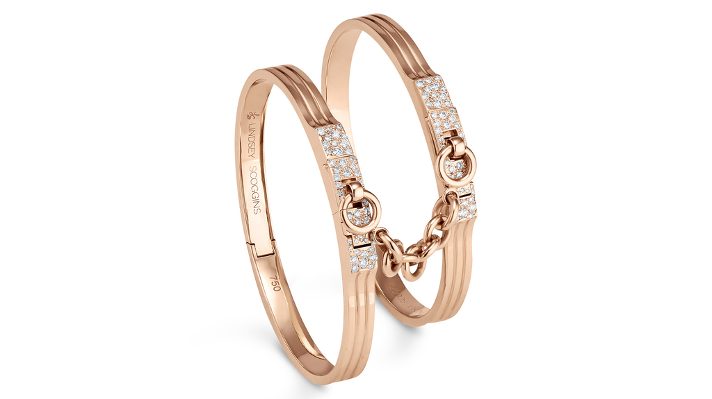 A double version of the “Oath” bangle in 18-karat rose gold with diamond pave ($27,400)