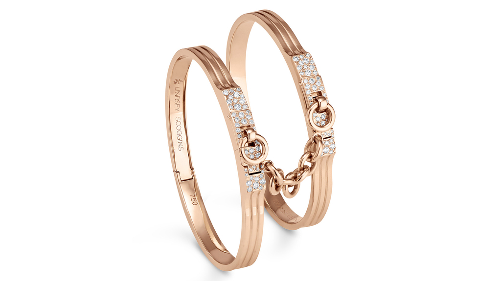 A double version of the “Oath” bangle in 18-karat rose gold with diamond pave ($27,400) A double version of the “Oath” bangle in 18-karat rose gold with diamond pave ($27,400)