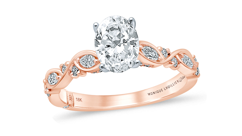 An 18-karat rose gold 1.25-carat oval diamond engagement ring ($10,999.99)