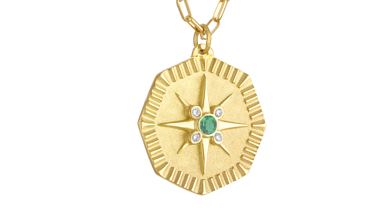 Pamela Zamore octagon star pendant with emerald and diamond set in 18-karat yellow gold ($6,150)