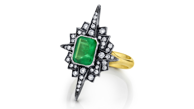 Arman Sarkisyan 22-karat gold and oxidized silver “Emerald Starburst” ring with emeralds and diamonds  ($5,250)