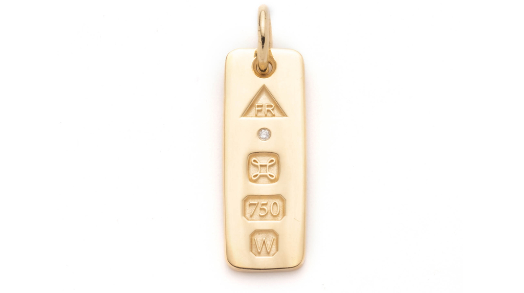The new Foundrae “Ingot” pendant, sold with or without chain, and featuring special hallmarks on the back (pictured) with engraving available on the reverse The new Foundrae “Ingot” pendant, sold with or without chain, and featuring special hallmarks on the back (pictured) with engraving available on the reverse
