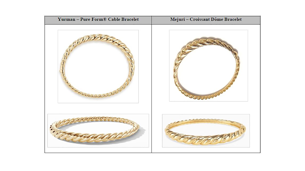 A side-by-side comparison of David Yurman’s “Pure Form” cable bracelet and Mejuri’s “Crôissant Dome” bracelet A side-by-side comparison of David Yurman’s “Pure Form” cable bracelet and Mejuri’s “Crôissant Dome” bracelet