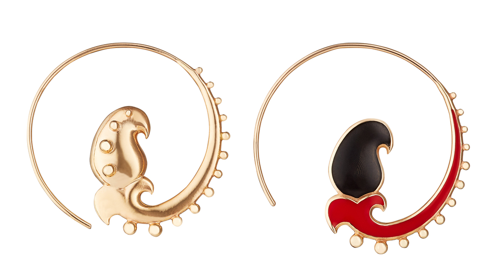 Alice Cicolini “Sari Mankani” hoop earrings in 14-karat yellow gold with lacquer enamel ($3,525 for the pair)