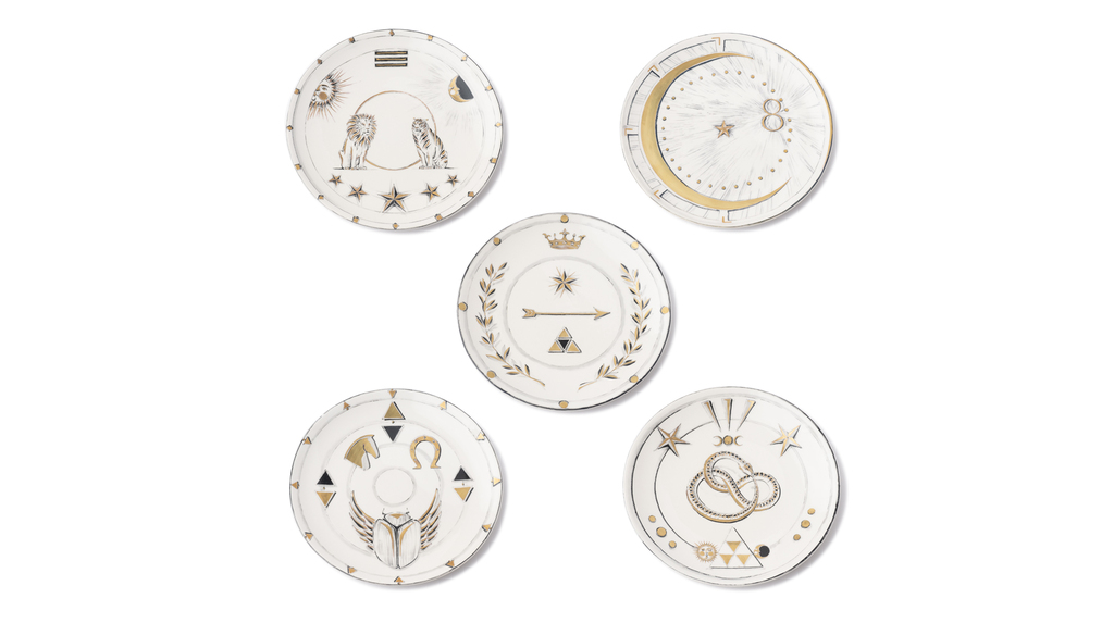 Foundrae dessert plates are available in two different sets ($475) or individually in a smaller size. Foundrae dessert plates are available in two different sets ($475) or individually in a smaller size.