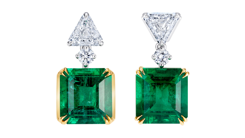 <a href="https://www.thelmawest.com/" target="_blank"> Thelma West</a> 18-karat yellow gold and platinum “Tai & Ken” earrings with Zambian emeralds and diamonds (price upon request)