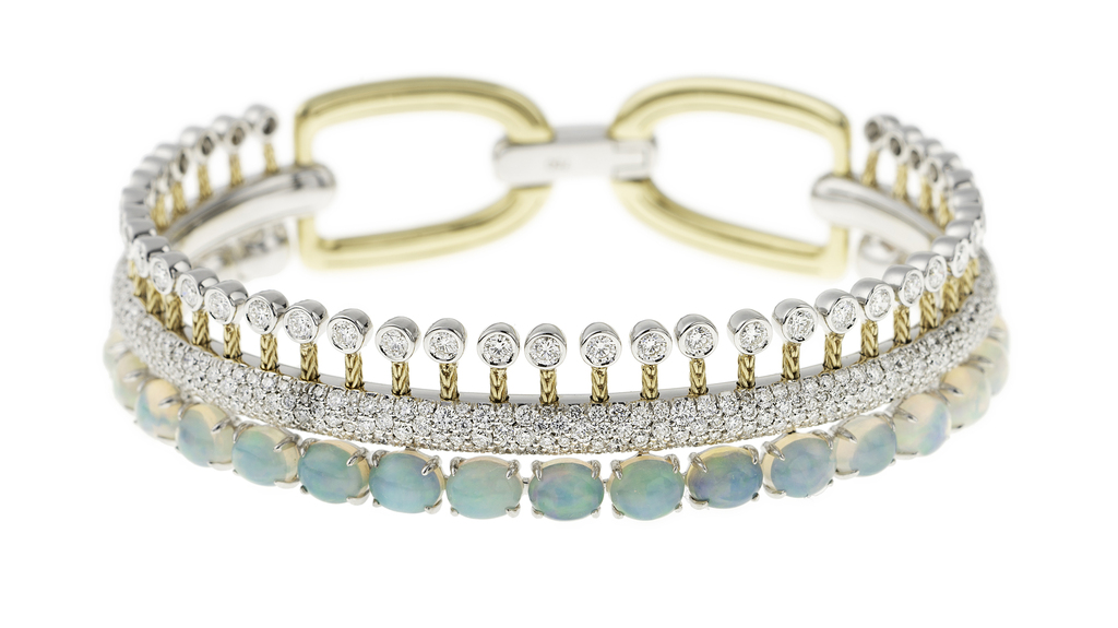 Nikos Koulis “Together” bracelet in 18-karat gold with diamonds and opals ($39,360)