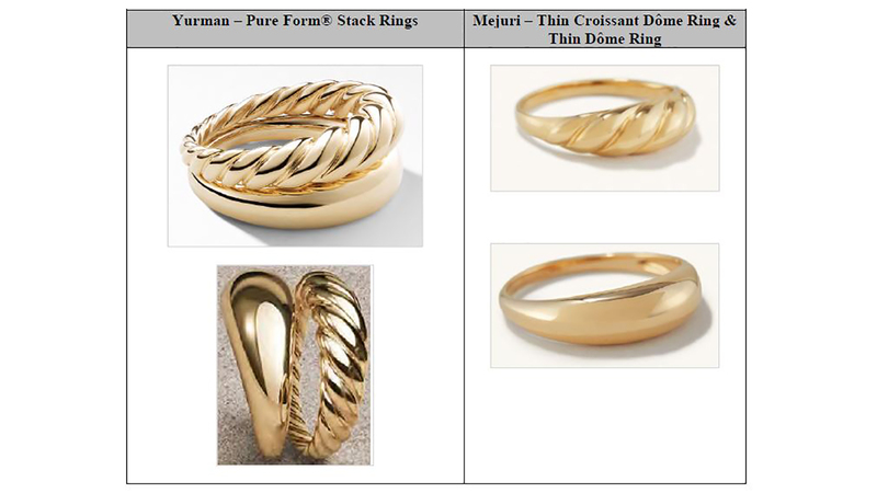 David Yurman’s “Pure Form” stack rings and Mejuri’s “Crôissant Dome” rings