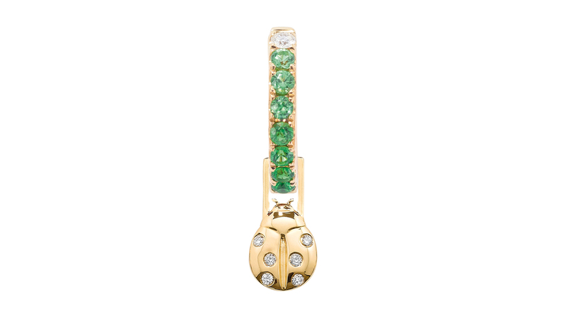 Robinson Pelham Ladybird EarWish charm set with diamonds in 14-karat yellow gold on a tsavorite orb cuff ($540)