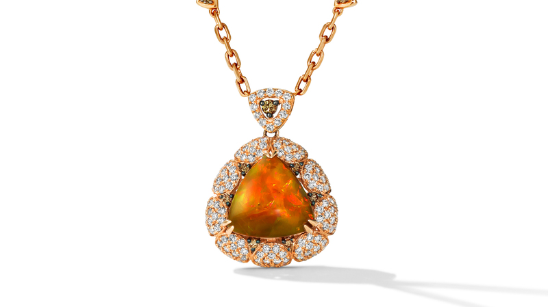 <a href="https://www.levian.com/product-detail/0/SUXS-264" target="_blank"> Le Vian Couture </a> necklace featuring “Neopolitan" opal, “Chocolate” diamonds and “Vanilla” diamonds set in 18-karat “Strawberry” gold ($12,548)