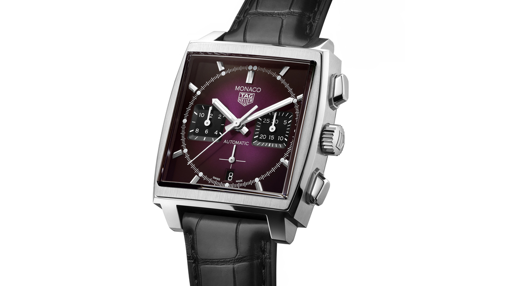 The TAG Heuer Monaco Purple Limited Edition retails for $7,150. The TAG Heuer Monaco Purple Limited Edition retails for $7,150.