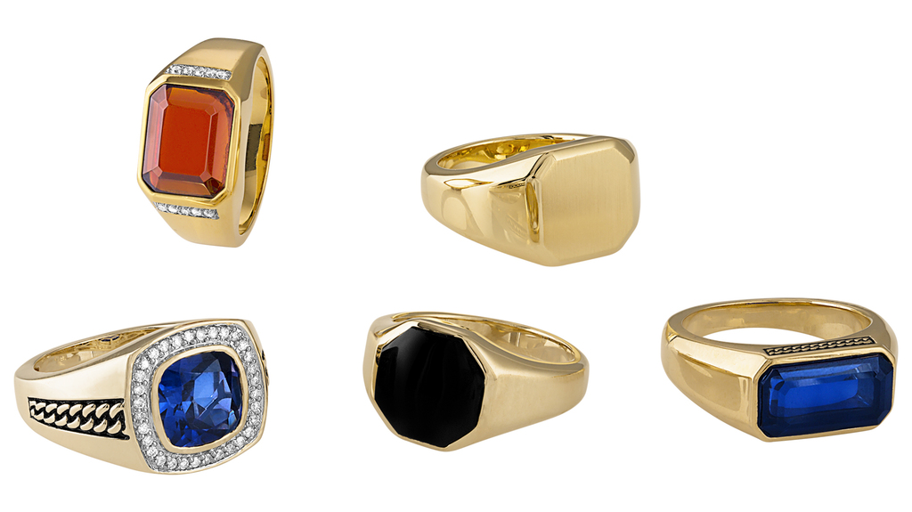 Estd. 1933 by Esquire has launched with metal and onyx signet rings (center) and will expand to other gemstones in the future. Estd. 1933 by Esquire has launched with metal and onyx signet rings (center) and will expand to other gemstones in the future.